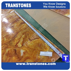Manufacture Golden Solid Surface Yellow Acrylic Marble Slab Tiles Sheet for Wall Cladding,Ceiling,Artificial Marble Slab for Countertops,Interior Furniture Material