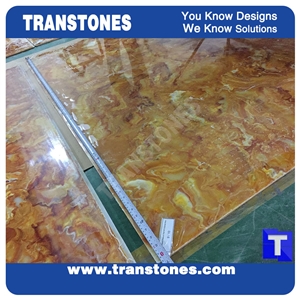 Manufacture Solid Surface Golden Spray Chain Artificial Marble Panel Slabs Tiles for Table,Engineered Stone Arobo Dune Yellow Glass Resin Stone