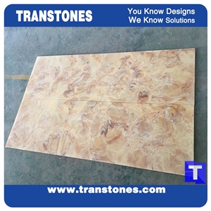Matt Yellow Golden Shell Artificial Rose Marble Slabs Tile for Wall Panel Floor Covering Paving,Translucent Backlit Crystallized Spray Wave Marble Look Glass Resin Giallo Stone