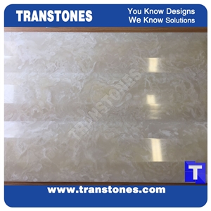 Polished Artificial Marble Spray Silver White Faux Slabs for Reception Desk,Wall Panel Celing Floor Covering,Solid Surface Engineered Stone Glass Resin Stone for Hotel Lobby Countertops