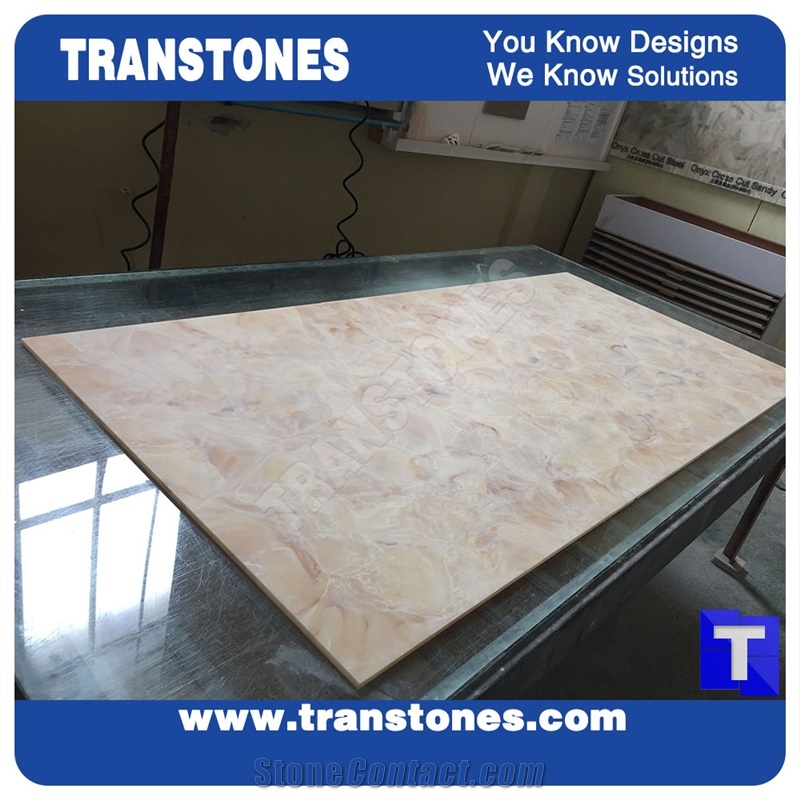 Polished Yellow Dream Artificial Marble Slabs Tile for Wall Panel Floor Covering Paving,Translucent Backlit Crystallized Marble Look Glass Resin Stone