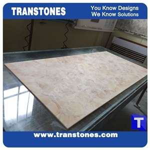 Polished Yellow Dream Artificial Marble Slabs Tile for Wall Panel Floor Covering Paving,Translucent Backlit Crystallized Marble Look Glass Resin Stone