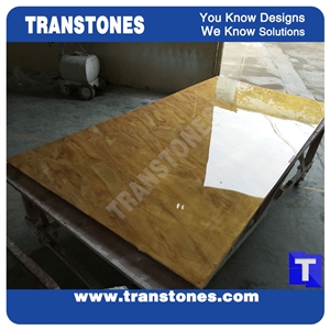 Processing Show-Solid Surface Arobo Dune Artificial Marble Slabs,Golden Yellow Chain High Gloss Polished for Office Reception Countertops,Hotel Lobby Decor Interior Glass Resin Stone Manufacture