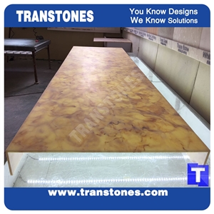 Processing Show-Solid Surface Fossi Arobo Dune Artificial Marble Bar Top,Golden Yellow Chain Reception Countertops High Gloss Polished for Office,Hotel Decor Interior Glass Resin Stone Manufacture