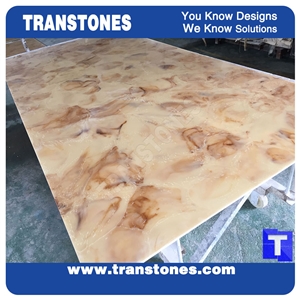 Project Show-Honed Solid Surface Yellow Artficial Arzo Giallo Marble Slabs Tile Panel for Reception Table,Islands Top,Countertops,Engineered Glass Resin Golden Shell Marble Stone