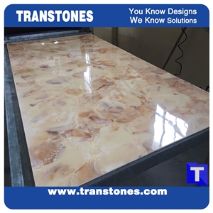 Project Show-Honed Solid Surface Yellow Artficial Arzo Giallo Marble Slabs Tile Panel for Reception Table,Islands Top,Countertops,Engineered Glass Resin Golden Shell Marble Stone