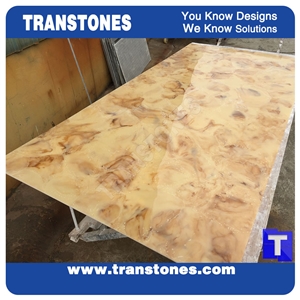 Project Show-Solid Surface Yellow Artficial Arzo Giallo Marble Slabs Tile Panel for Reception Table,Islands Top,Countertops,Engineered Glass Resin Golden Shell Marble Stone