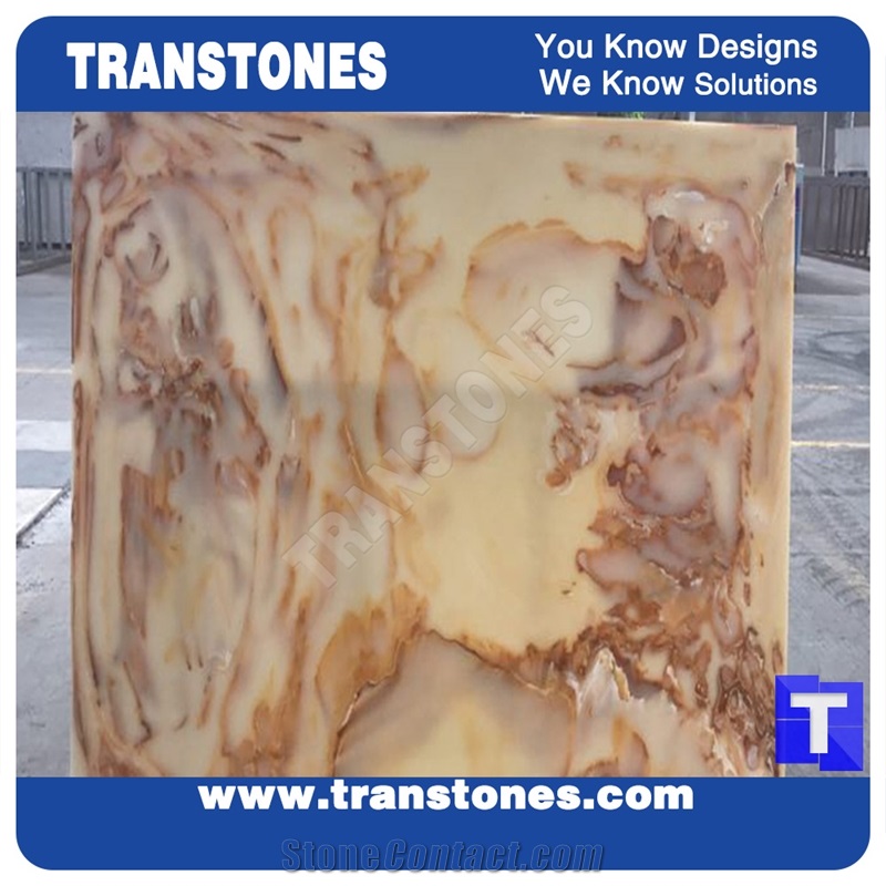 Rusty Ivory Golden Artificial Beige Onyx Wall Cladding Panel Floor Covering Tiles Solid Surface Translucent Backlit Cream Resin Glass Alabaster Stone for Bar Tops,Reception Table