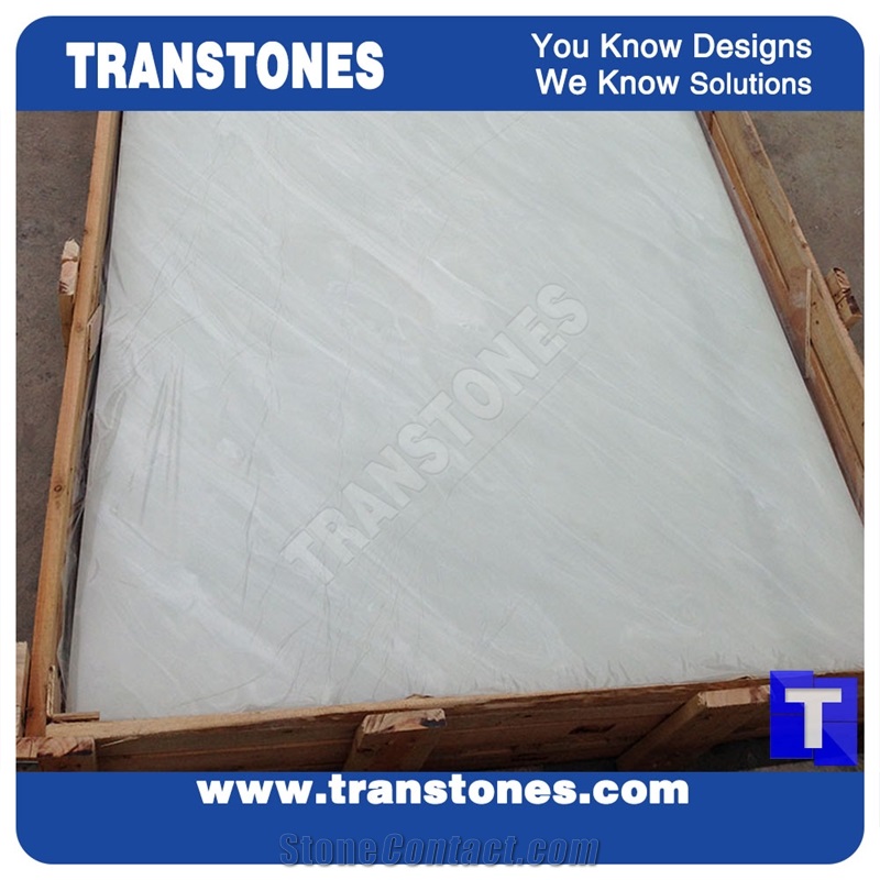 Snow White Solid Surface White Marble Slab Tile for Wall Panel,Glass Resin Stones Polished