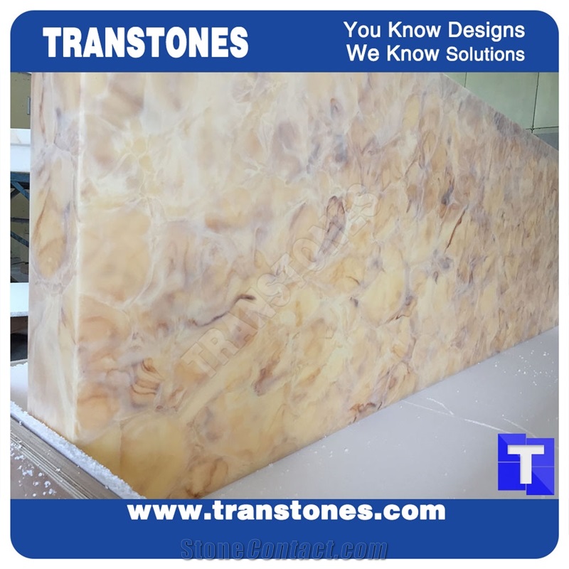 Solid Surface Arobo Dune Artificial Marble Bar Top,Golden Yellow Chain Reception Countertops High Gloss Polished for Office,Hotel Decor Interior Glass Resin Stone Manufacture