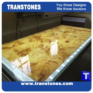 Solid Surface Artifical Marble Imperial Rose Slab Tiles for Wall Panel Sheet, Translucent Backlit Glass Stone for Reception Desk