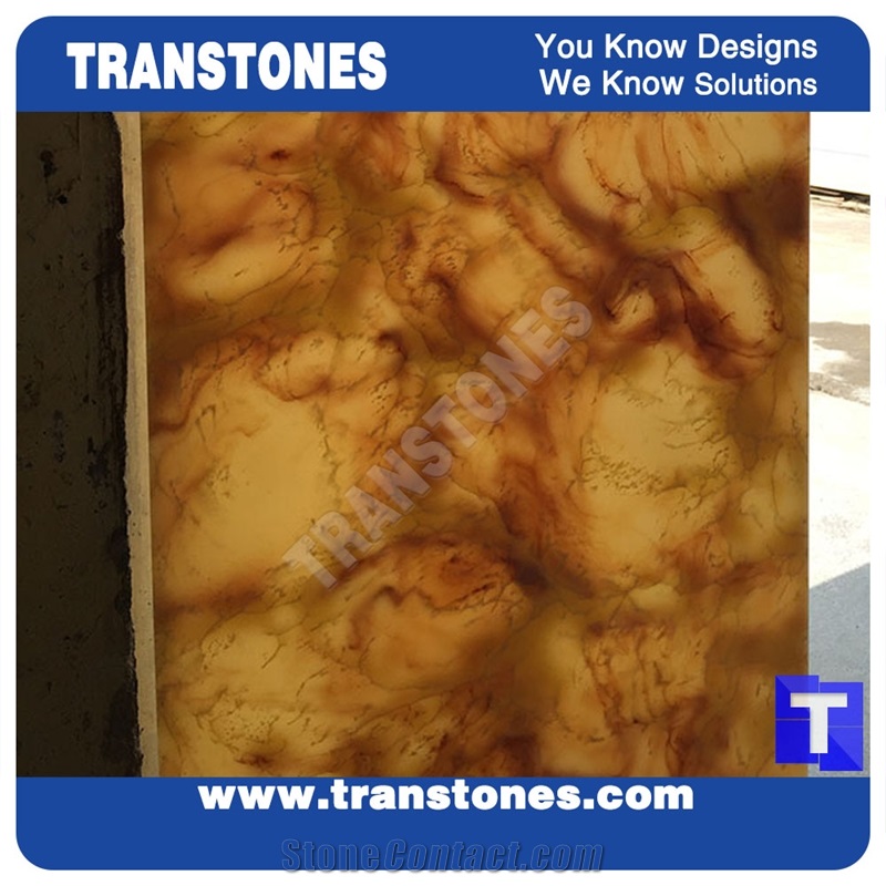 Solid Surface Artifical Marble Imperial Rose Slab Tiles for Wall Panel Sheet, Translucent Backlit Glass Stone for Reception Desk