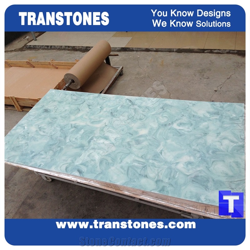 Solid Surface Artificial Blue Spray Flower Marble Look Slabs Wall Panel Ceiling,Floor Covering,Azul Engineered Stone Tile Cut to Size