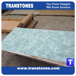 Solid Surface Artificial Blue Spray Marble Look Slabs Wall Panel Ceiling,Floor Covering,Azul Engineered Stone Tile Cut to Size Sheet for Hotel Lobby Building Stone