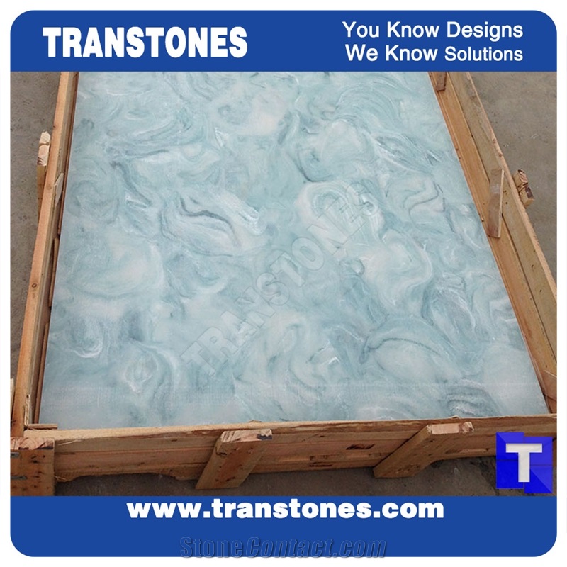 Solid Surface Artificial Blue Spray Marble Look Slabs Wall Panel Ceiling,Floor Covering,Azul Engineered Stone Tile Cut to Size Sheet Glass Stone Manufacture