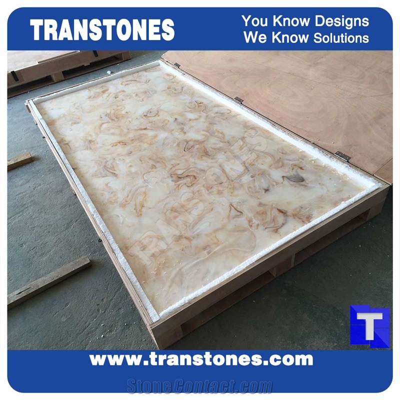 Solid Surface Artificial Marble Slabs Polished for Kitchen Islands Top ,Hotel Reception Desk Table Translucent Backlit Wall Panel Sheet Glass Stone Engineered Stone Floor Covering