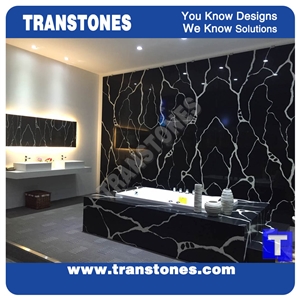 Solid Surface Artificial Nero Calacatta Quartz Marble Tiles for Wall Panel,Bathtub Surround Coveirng,Black Engineered Stone Slab,China Professinal Interior Furniture Manufacture