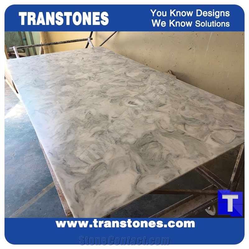 Solid Surface Beige Avalanche Artificial Marble Glass Stone Slabs for Reception Desk,Table Translucent Backlit Panel Wall Cladding