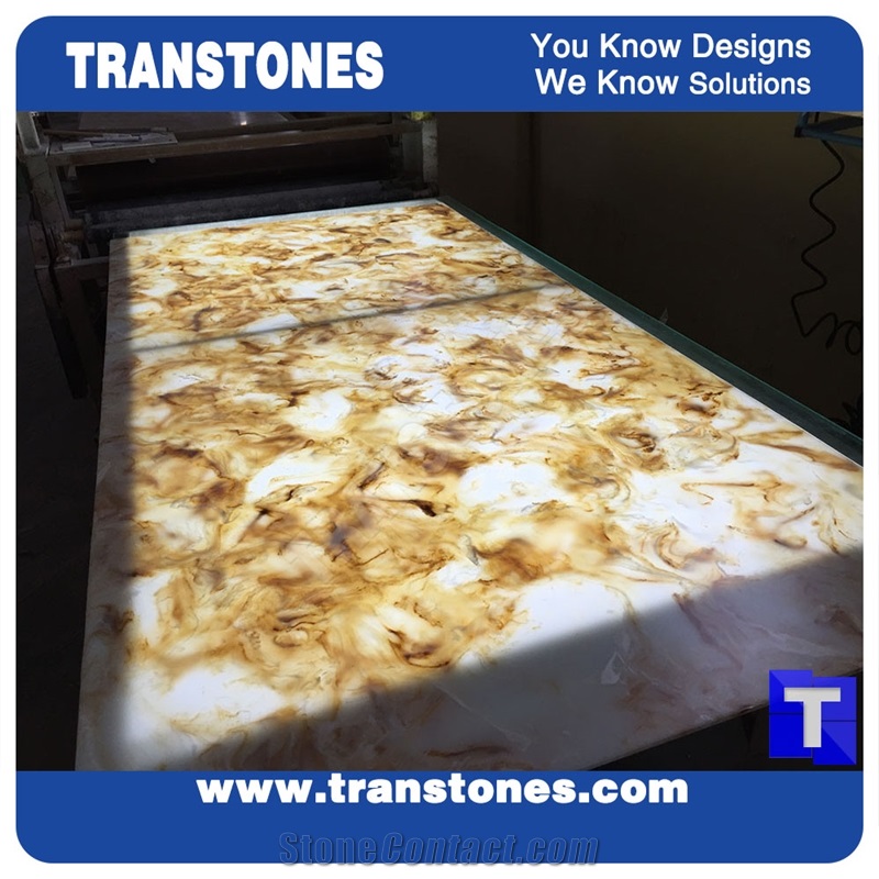Solid Surface Desert Beige Artificial Marble Slabs for Wall Panel Ceiling,Translucent Backlit