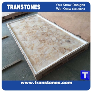 Solid Surface Dino Artificial Imperial Cream Rose Marble Slab for Wall Panel,Floor Covering Polished Slab for Reception Desk,Office Table Design Panel Translcent Backlit Glass Stone