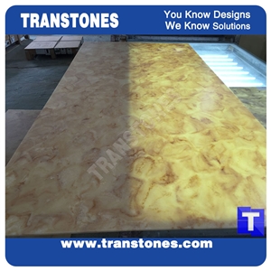 Solid Surface Golden Marble Look Stone Panel Slab Tile for Walling,Floor Ciovering Translucent Backlit