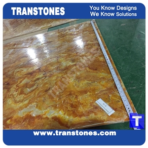 Solid Surface Golden Yellow Acrylic Marble Slab Tiles Sheet