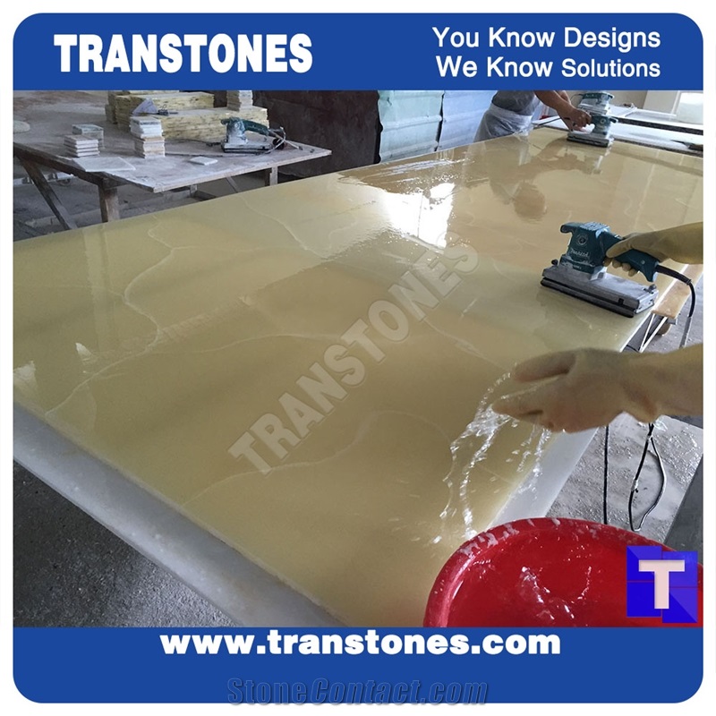 Solid Surface Honey Onyx Slabs for Wall Panel Beige Faux Alabaster Processing Show