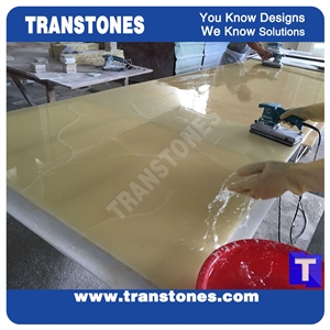 Solid Surface Honey Onyx Slabs for Wall Panel Beige Faux Alabaster Processing Show