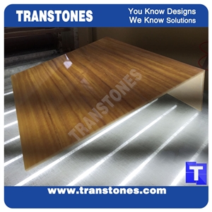 Solid Surface Imperial Wooden Vien Faux Marble Slabs,Tile Wall Panel,Engineered Stone Artificial Fossi Yellow Wood Grain Resin Glass Stone Panel for Reception Table Translucent Backlit