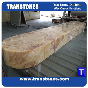 Solid Surface Translucent Backlit Onyx Curved Stone Reception Desk,Tabletop For Hotel Project,Office Work Top Interior Furniture