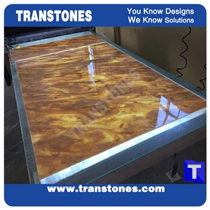 Solid Surface Translucent Golden Paradiso Artificial Marble Slabs Polished High Gloss,Engineered Stone Yellow Tile Sheet Wall Panel Cladding,Floor Covering Interior Stone