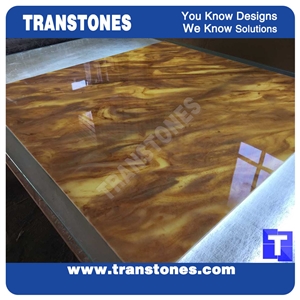 Solid Surface Translucent Golden Paradiso Artificial Marble Slabs Polished High Gloss,Engineered Stone Yellow Tile Sheet Wall Panel Cladding,Floor Covering Interior Stone