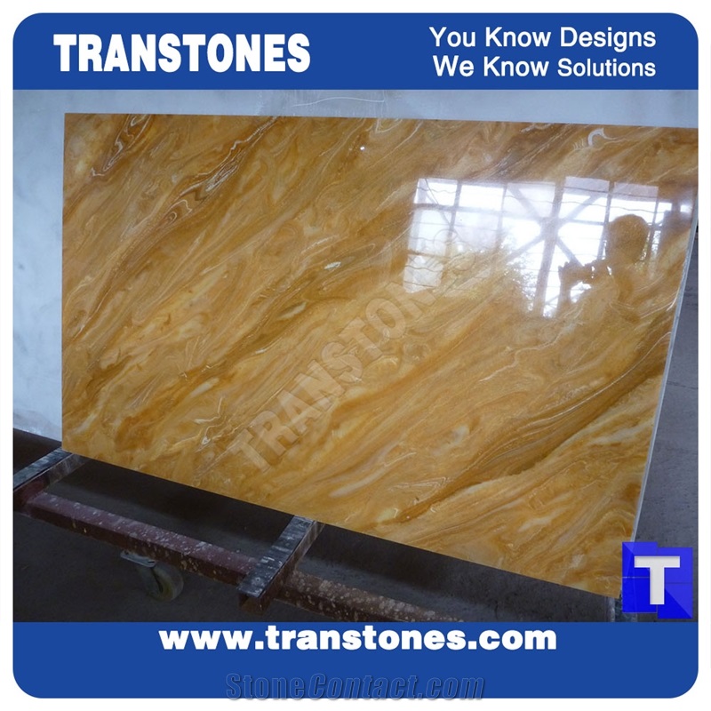 Solid Surface Translucent Golden Paradiso Artificial Marble Slabs Polished High Gloss,Engineered Stone Yellow Tile Sheet Wall Panel Cladding,Floor Covering Interior Spray Glass Resin Stone