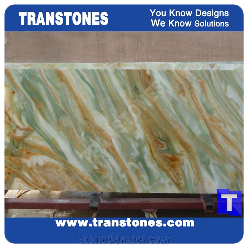 Solid Surface Verde Juparana Marble Look Faux Glass Stone Panel Translucent Backlit Green Slabs for Countertops,Islands Top,Office Work Top
