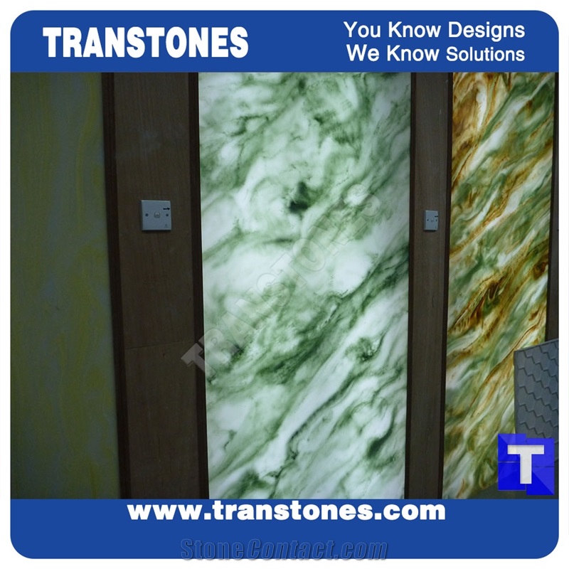 Solid Surface Verde Juparana Marble Look Faux Glass Stone Panel Translucent Backlit Green Slabs for Countertops,Islands Top,Office Work Top