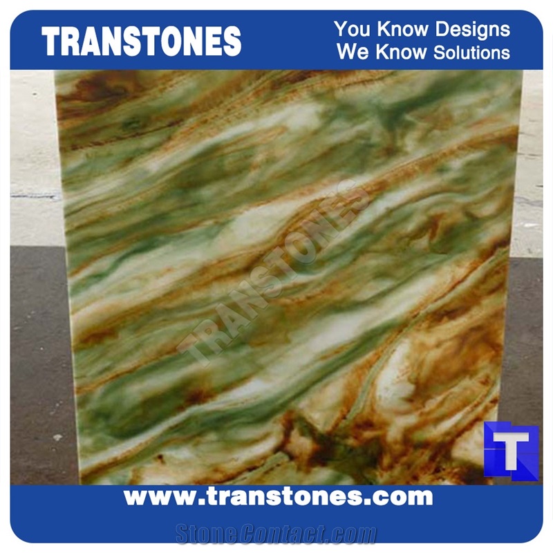 Solid Surface Verde Juparana Marble Look Faux Stone Panel Translucent Backlit Green Slabs for Countertops,Islands Top,Office Work Top