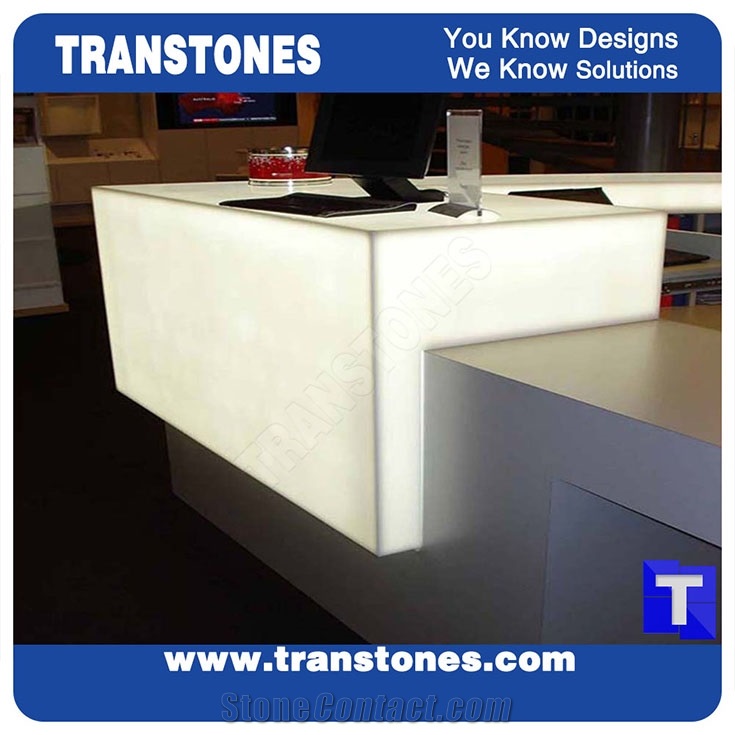 Solid Surface White Backlit Translucent Onyx Alabaster Panel for Club Bar Top,Engineered Stone Reception Desk