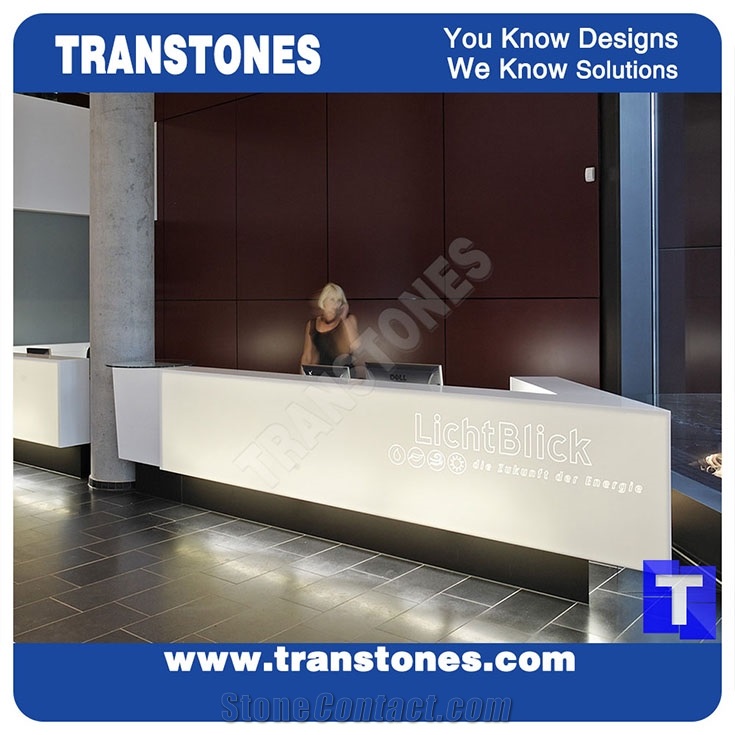 Solid Surface White Backlit Translucent Onyx Alabaster Panel for Club Bar Top,Engineered Stone Reception Desk
