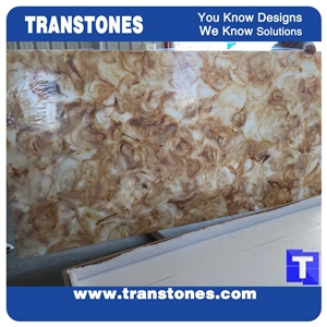 Solid Surface White Royal Rose Faux Marble Stone Slabs for Office Furniture,Translucent Backlit