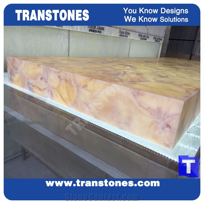 Solid Surface Yellow Spray Wave Faux Onyx Curved Reception Desk,Interior Tabletop Panel Furniture Stone,Artificial Alabaster Honed