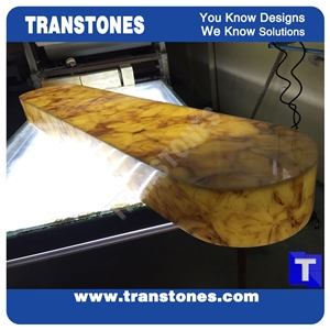 Solid Surface Yellow Spray Wave Faux Onyx Curved Reception Desk,Interior Tabletop Panel Furniture Stone,Artificial Alabaster