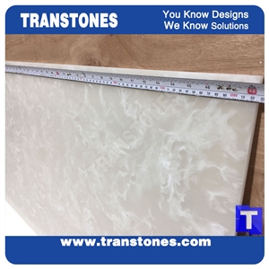 Spray White Marble Solid Surface Artificial Stones Translucent Slab for Countertops,Glass Stone Faux Marble Tile Cut to Size