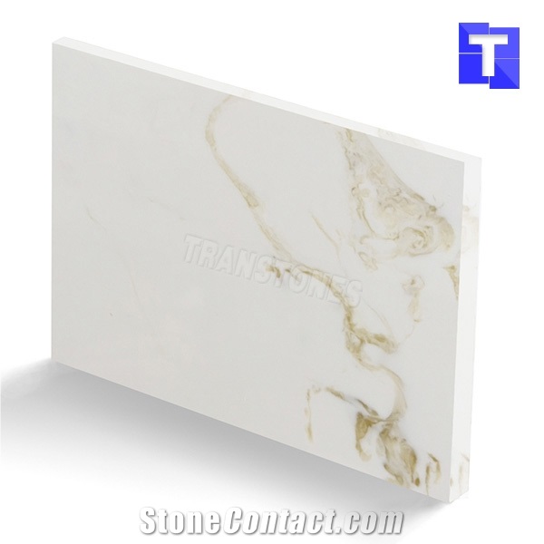 Translucent Backlit Artificial Stone Bianco Calacatta Gold Marble Panel Tile for Reception Desk,Table, Consulting Counter Top,Engineered Stone Solid Surface Transtones Customzied
