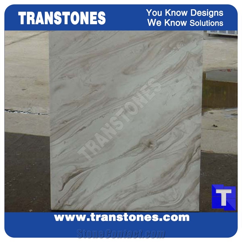 Translucent Bianco Juparana Solid Surface Marble Faux Artificial Glass Stone Slabs Tiles for Countertops,Interior Building Material