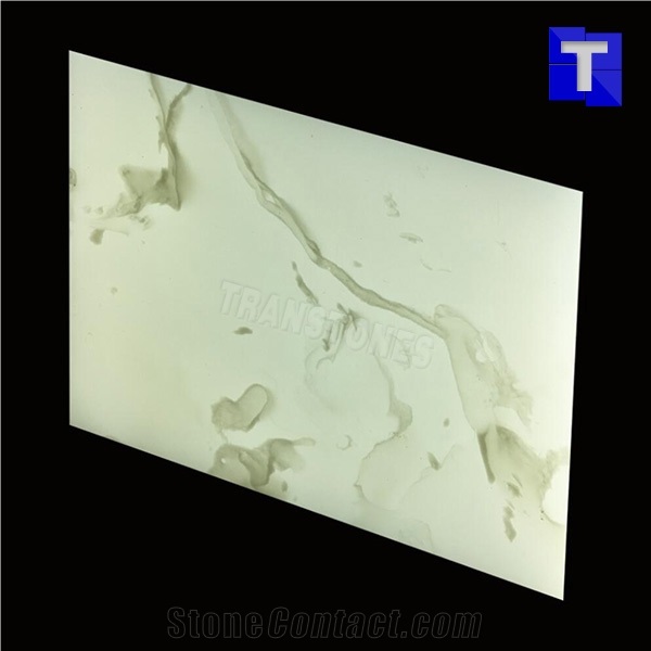 White Artificial Marble Bianco Statuary Carrara Stone Slabs Panel, Wall Cladding Tiles,Engineered Stone Solid Surface Translucent Backlit Glass Sheet for Kitchen Countertops