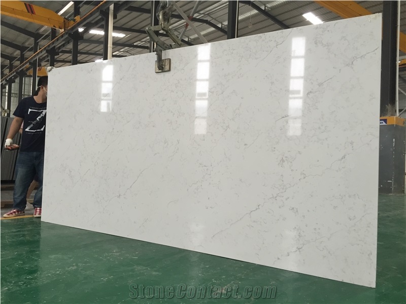 Artificial Quartz Stone B3103 Carrara Line Solid Surfaces Polished Slabs & Tiles Engineered Stone for Hotel Kitchen Counter Top Walling Panel Environmental Building Materials