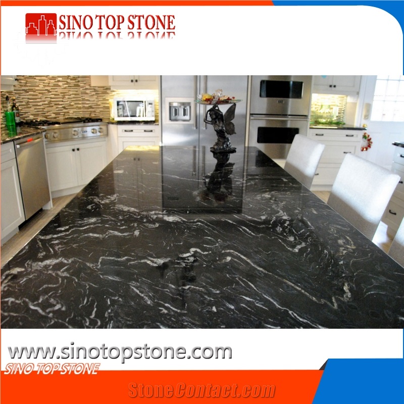 Titanium Black Cosmic Mc Granite Engineered Stone for Custom Kitchen Countertop