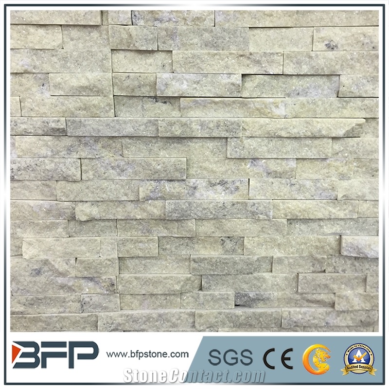 China Cream White Stacked Stone Wall Cladding Panel Ledge Stone Split Face Tile Landscaping Interior & Exterior Culture Stone