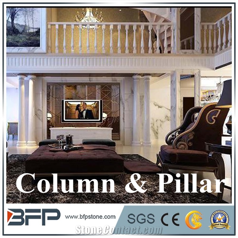 White Marble With Grey Vein Column For Villa Decoration From China