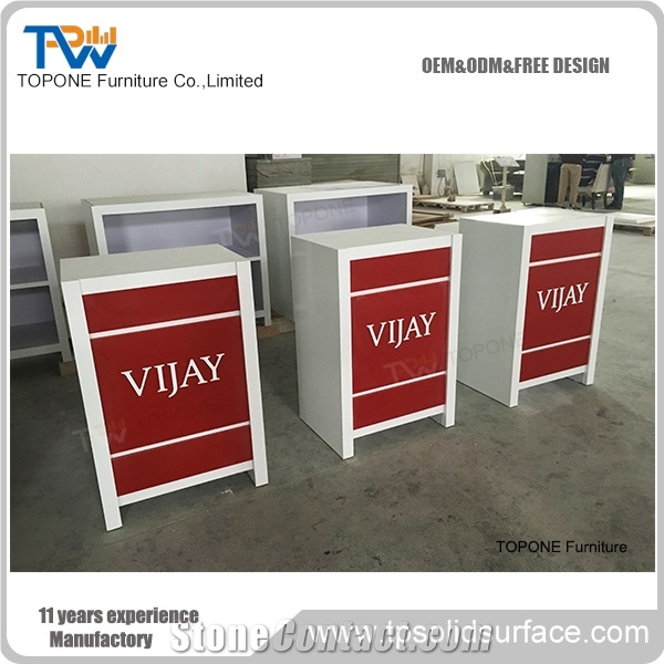 Artificial Marble Stone Red Color Shop Counter Table Tops Design,Interior Stone Acrylic Solid Surface Shop Counter Table Tops for Sale, Interior Stone Shop Counter Furniture
